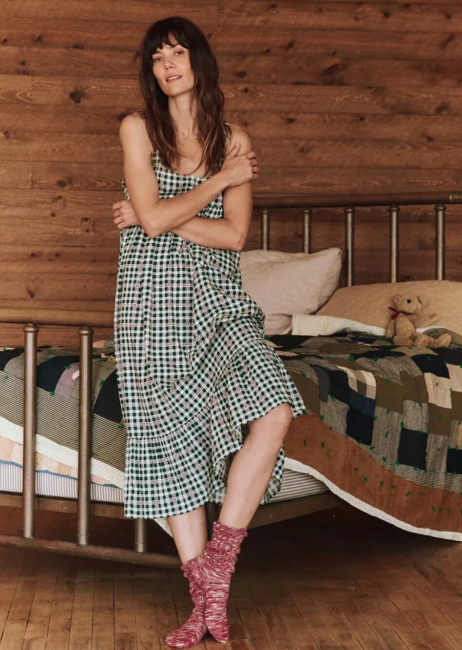 NWT THE GREAT. The Ruffle Tank Night Dress in Winter Pine Plais Sz 3 L